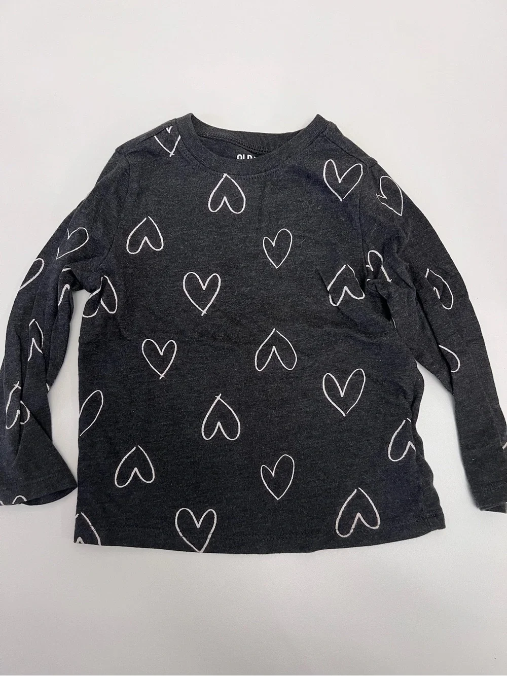 Old Navy Black Long Sleeve Tee with White Heart Print